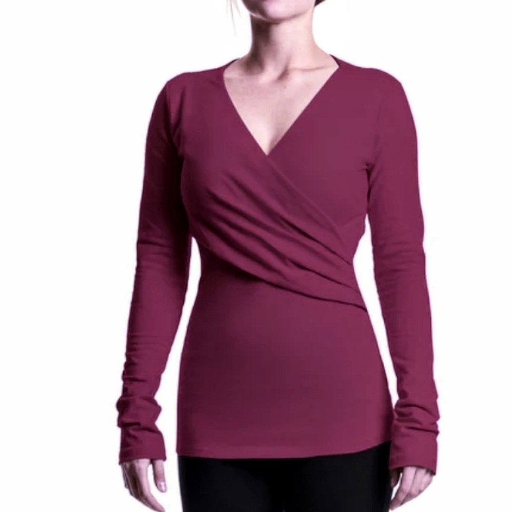 FIG voyage bright pink v neck faux wrap shirt top Large @i1